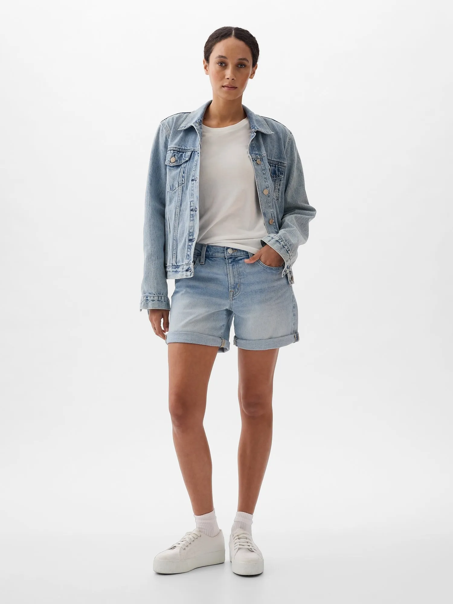 5" Mid Rise Denim Shorts