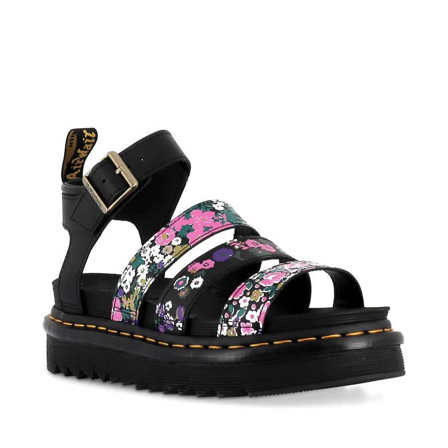 BLAIRE 3 STRAP SANDAL - VINTAGE FLORAL PRINT HYDRO & BLACK HYDRO