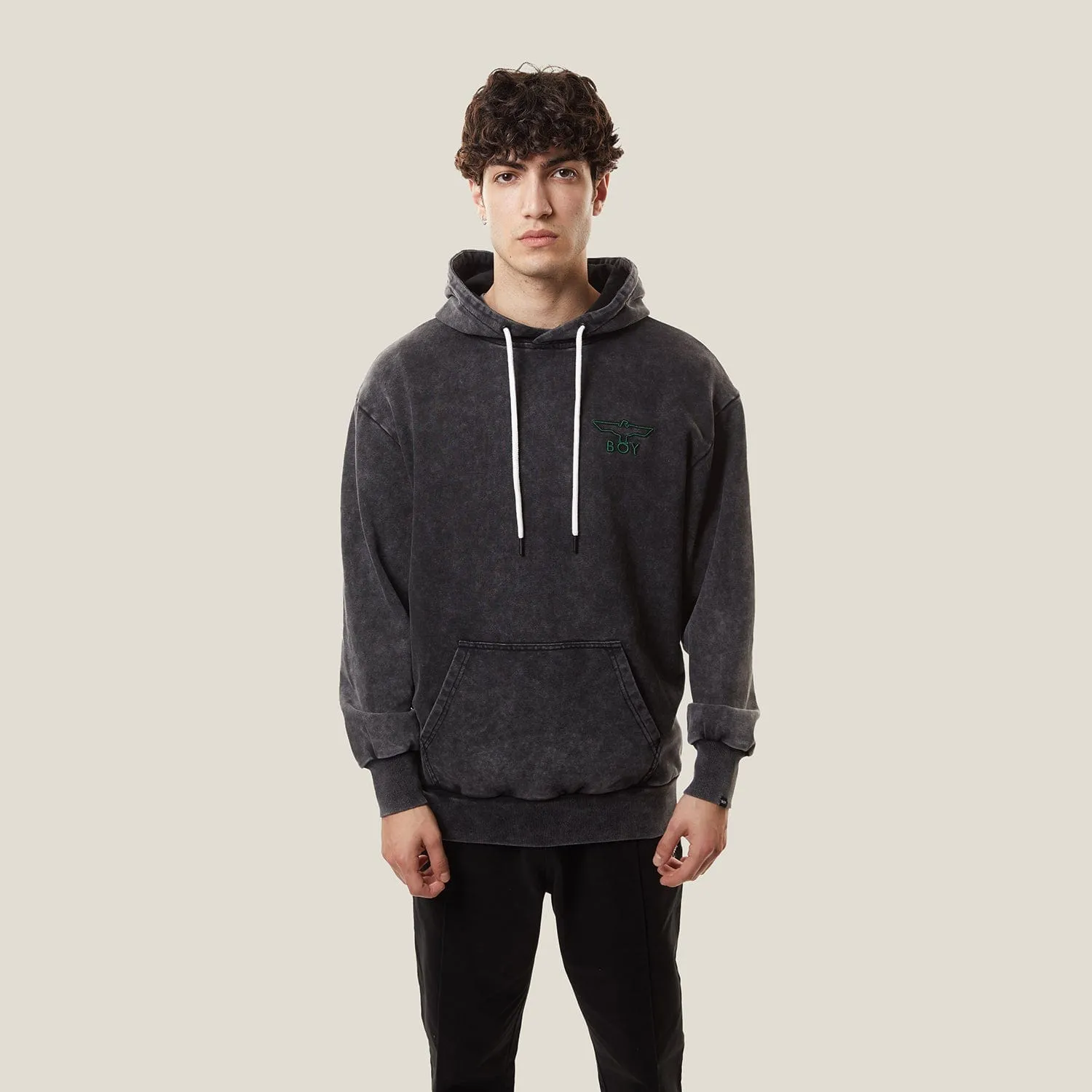 BOY EAGLE 3D EMB HOODIE - WASHED BLACK