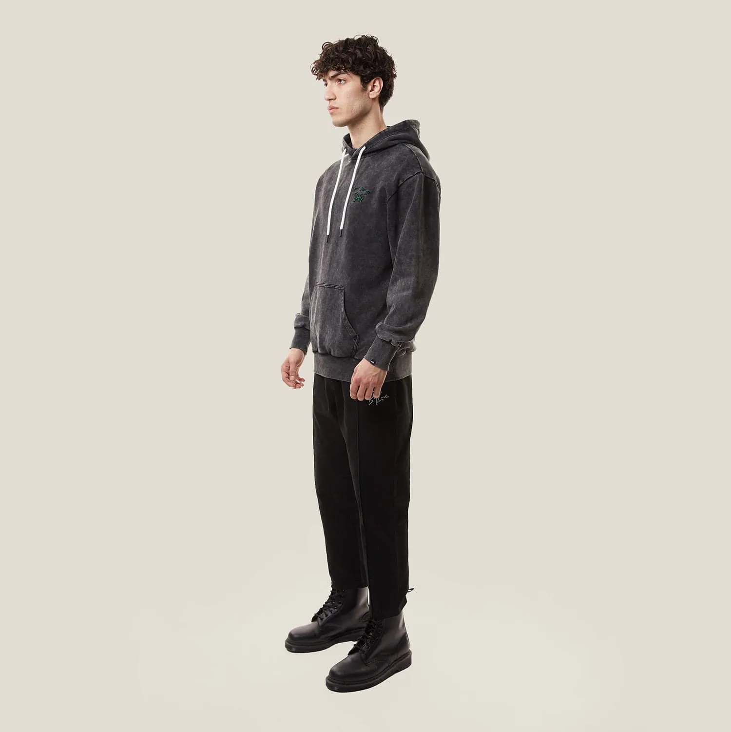 BOY EAGLE 3D EMB HOODIE - WASHED BLACK