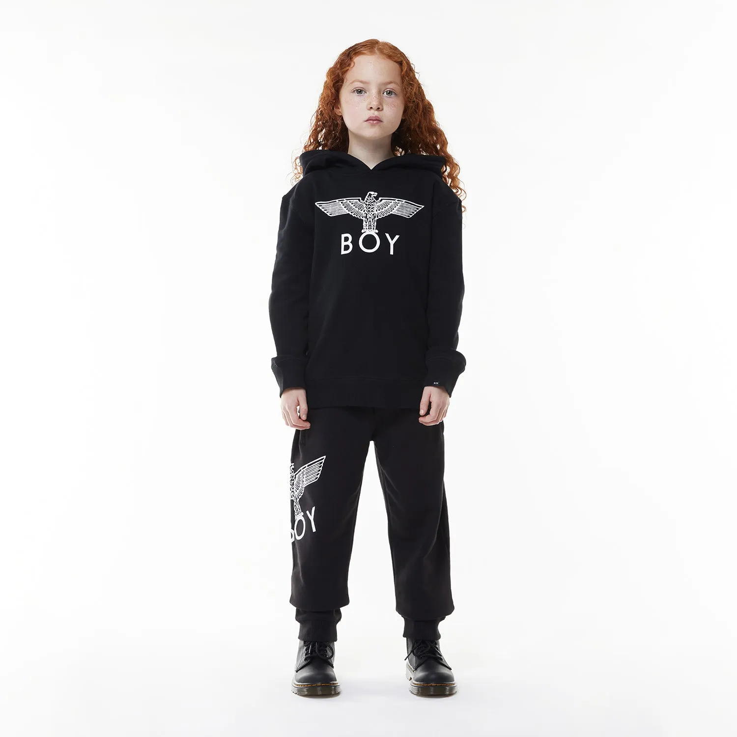 BOY EAGLE KIDS HOODIE - BLACK/WHITE