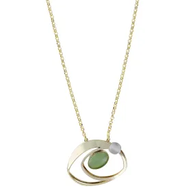 Christophe Poly Golden Ovals Serenade In Green Chain Necklace