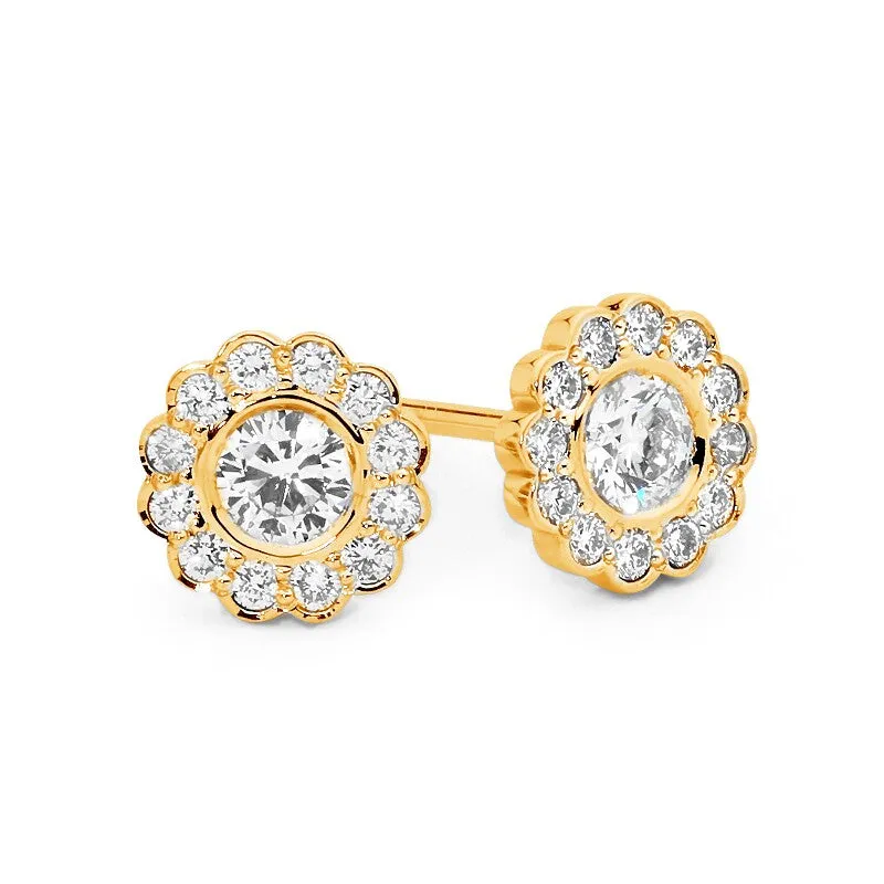 Diamond Rosette Stud Earrings