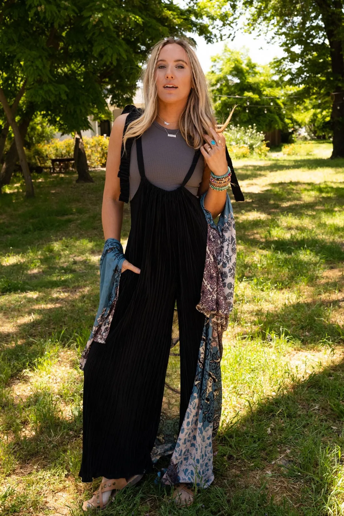 Forever Relaxed Textured Jumpsuit - Black