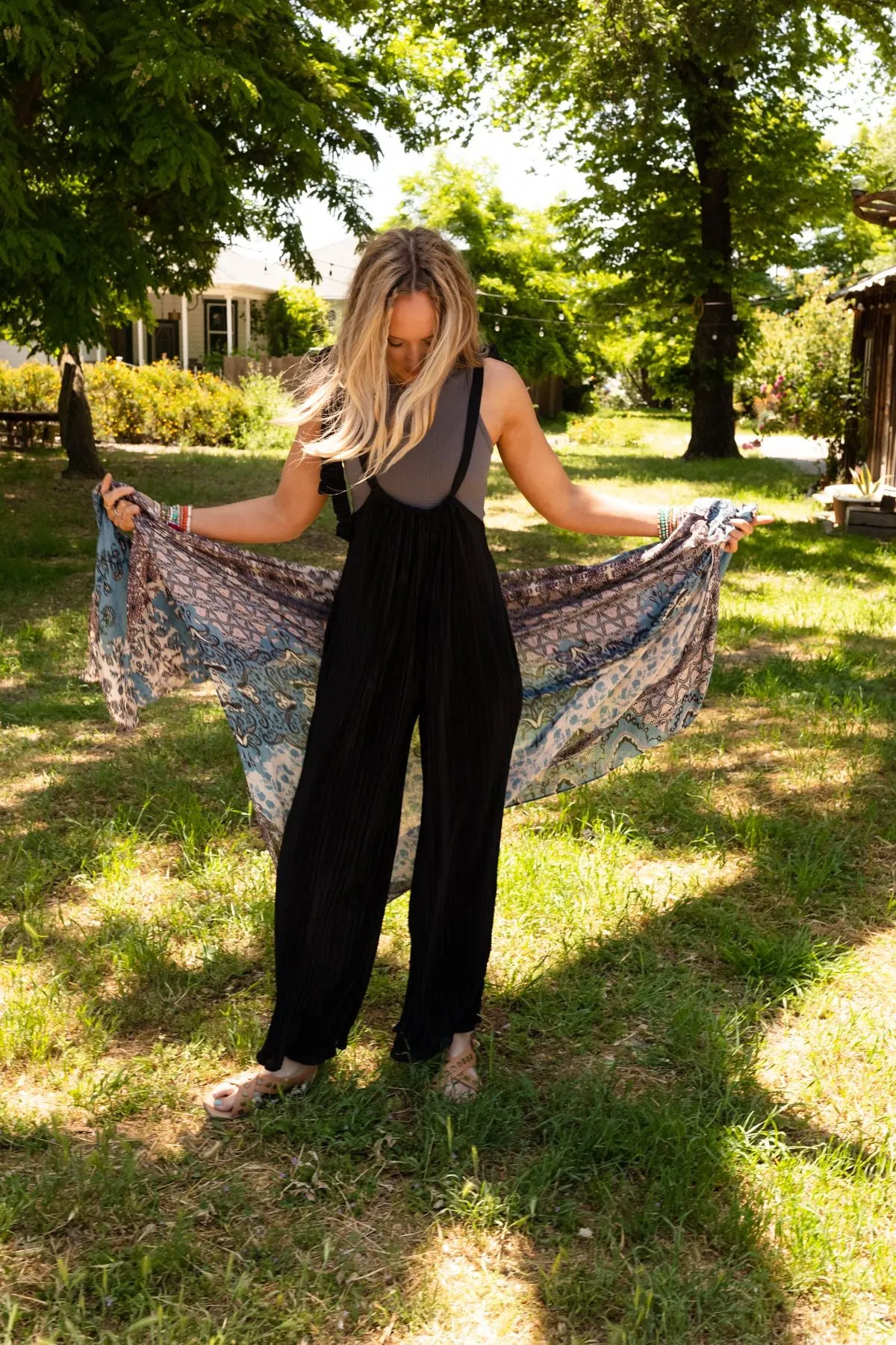 Forever Relaxed Textured Jumpsuit - Black