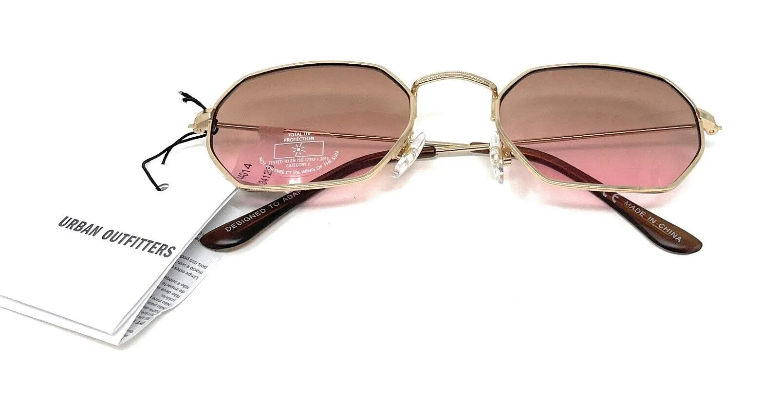 Ladies Sunglasses Gold Frame Pink Lenses Urban Outfitters 44014