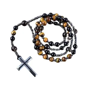 Natural Black Onyx With Tiger Eye Stone Catholic Christ Rosary Necklace