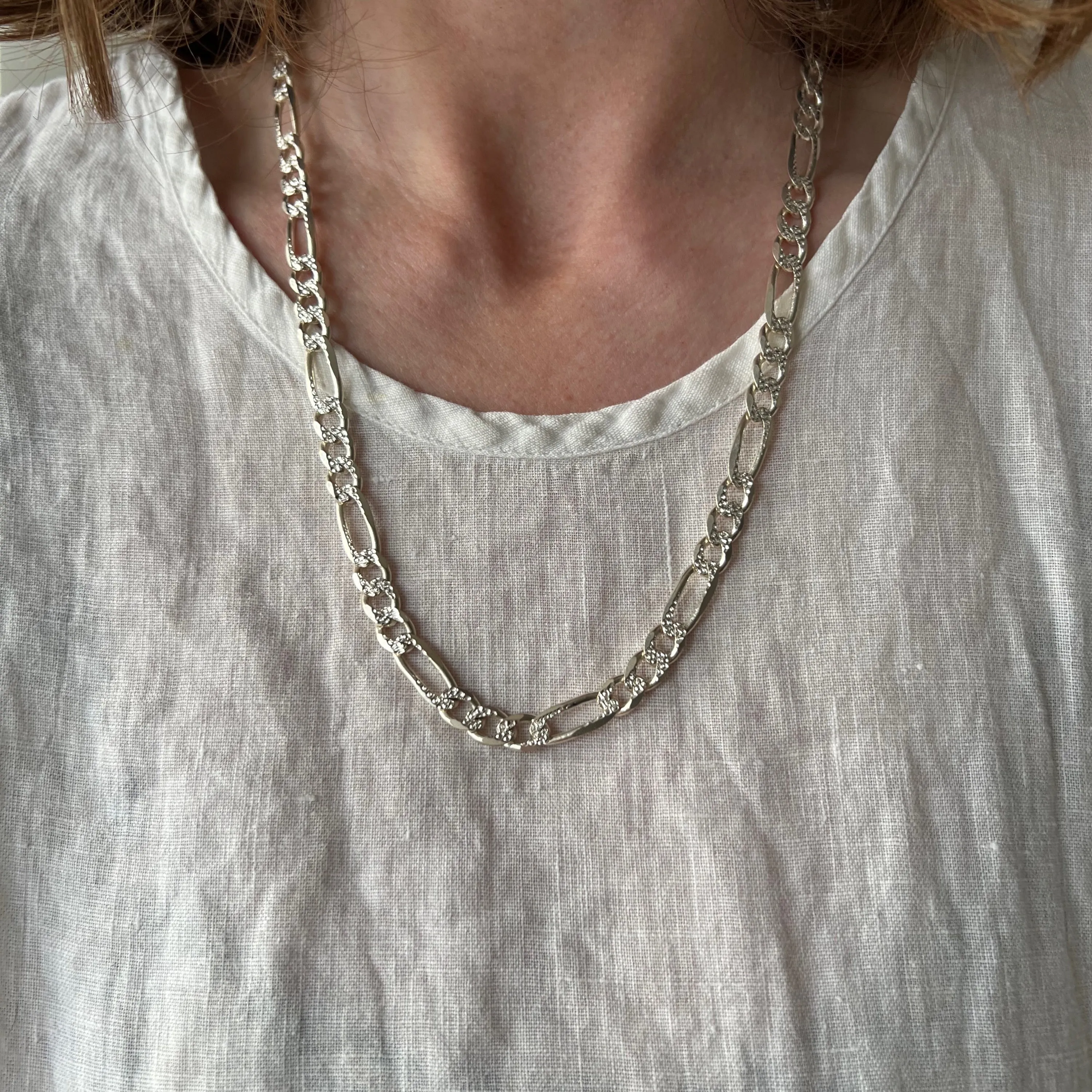 P R E - L O V E D // double sided figaro / Italy sterling silver figaro chain /22 over 32g