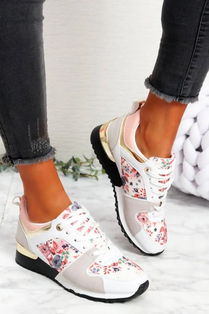 Patchwork & Metallic Trim Lace Up Trainers