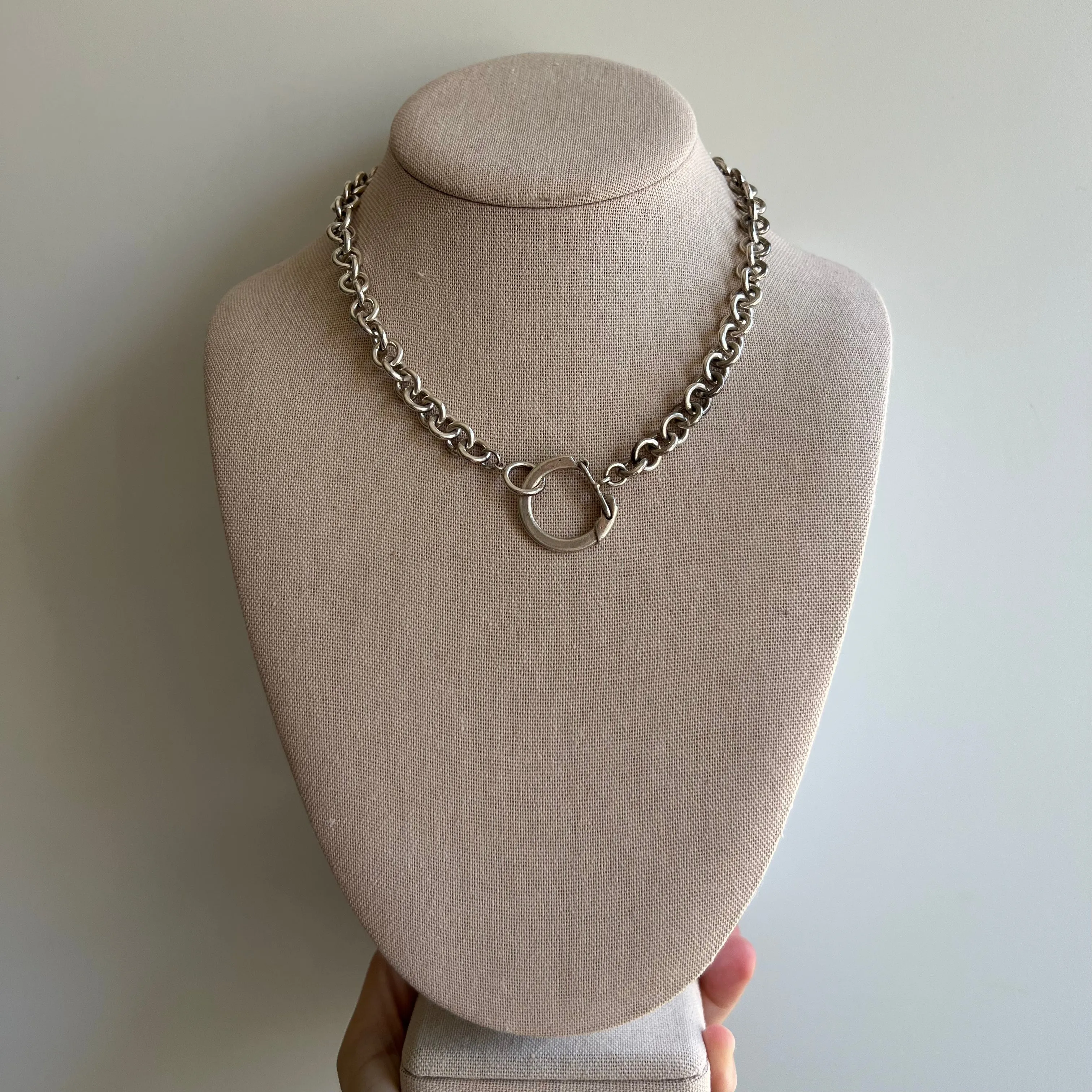 V I N T A G E // all linked up / chunky vintage sterling silver chain with a freshly added sterling silver clasp/connector/pendant holder / ~16.5 / 53g