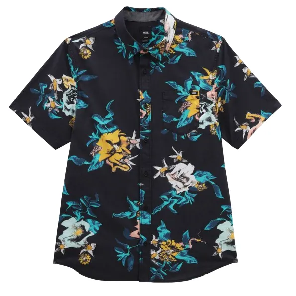 Vans men's short sleeve shirt with floral pattern VN0007W1BLK black